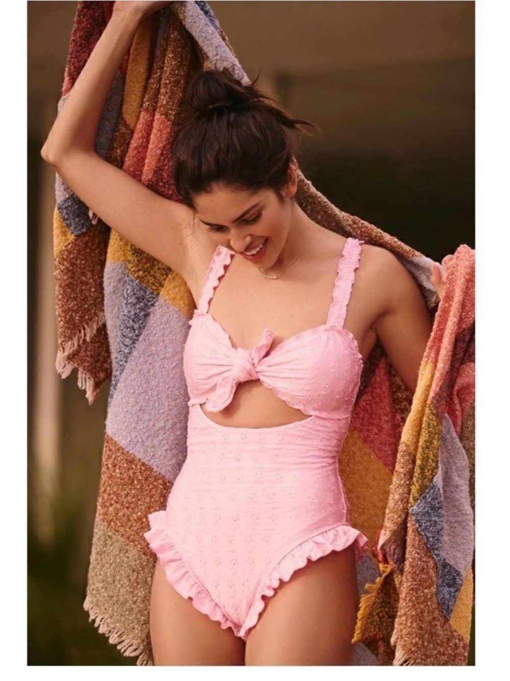Frankie's Bikinis Pink Lucia Eyelet One-Piece Swimsuit large new nwt w liner